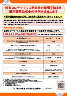 「新型コロナウイルス感染症の影響を踏まえ雇用調整助成金の特例を拡充します」のサムネイル