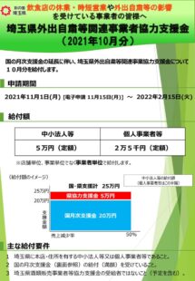 （チラシ）埼玉県外出自粛等関連事業者協力支援金（10月）のご案内のサムネイル